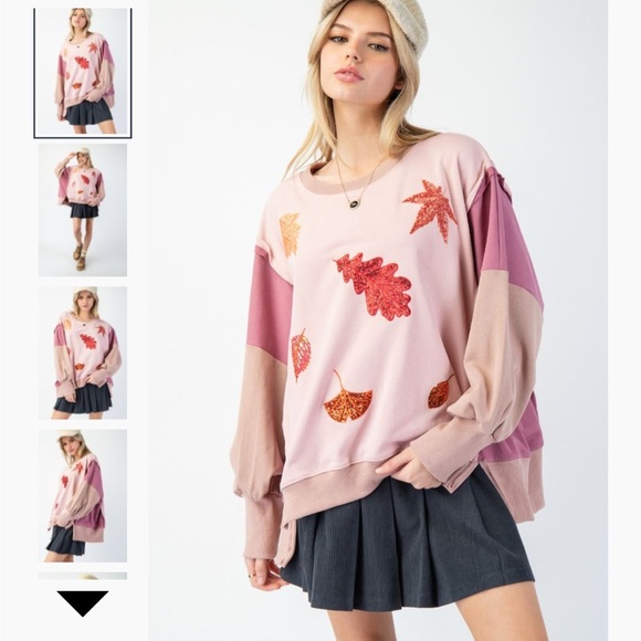 easel Tops - EASEL Sweatshirt with Sparkly Sequins Leaves